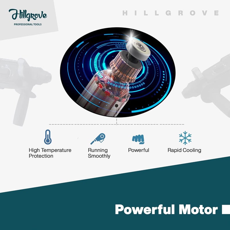 Hillgrove HGCM1031M6 26mm 1200W Hammer Impact Drill Machine ForwardReverse Rotation with 5Pcs SDS Plus Bits and Drill Chunk13mmSDS Adapter for Making Holes in MetalWoodConcrete - Image 5