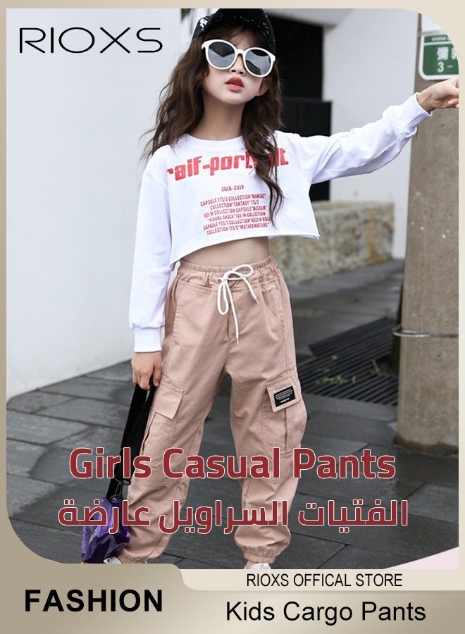 RIOXS Kids Cargo Pants, Skin-friendly Cotton Drawstring Elastic Waist Jogger Pants with Pockets, Lightweight Breathable Quick Dry Cargo Trousers, Multifunctional Fashionable Sports Trousers Sweatpants Joggers for Sschool, Home, Mountain Climbing, Camping, Traveling, Outing and More, Black - Image 3