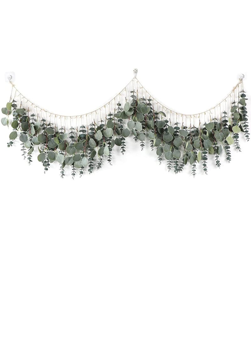 Barakah ديكور حائط من الأوكاليبتوس، خيوط الأوكاليبتوس الاصطناعية المعلقة بأسلوب البوهيمية، أوراق خضراء زائفة واقعية لتزيين المنزل وغرفة النوم والمكتب والمطبخ والحفلات وحفلات الزفاف، بطول 67 بوصة (أخضر) - Image 1