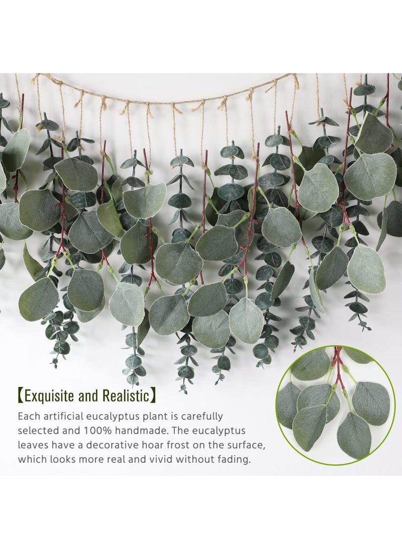 Barakah ديكور حائط من الأوكاليبتوس، خيوط الأوكاليبتوس الاصطناعية المعلقة بأسلوب البوهيمية، أوراق خضراء زائفة واقعية لتزيين المنزل وغرفة النوم والمكتب والمطبخ والحفلات وحفلات الزفاف، بطول 67 بوصة (أخضر) - Image 2