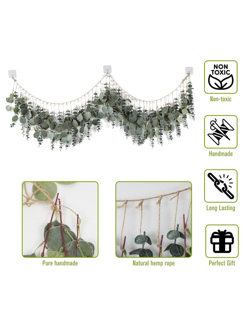 Barakah ديكور حائط من الأوكاليبتوس، خيوط الأوكاليبتوس الاصطناعية المعلقة بأسلوب البوهيمية، أوراق خضراء زائفة واقعية لتزيين المنزل وغرفة النوم والمكتب والمطبخ والحفلات وحفلات الزفاف، بطول 67 بوصة (أخضر) - Image 3