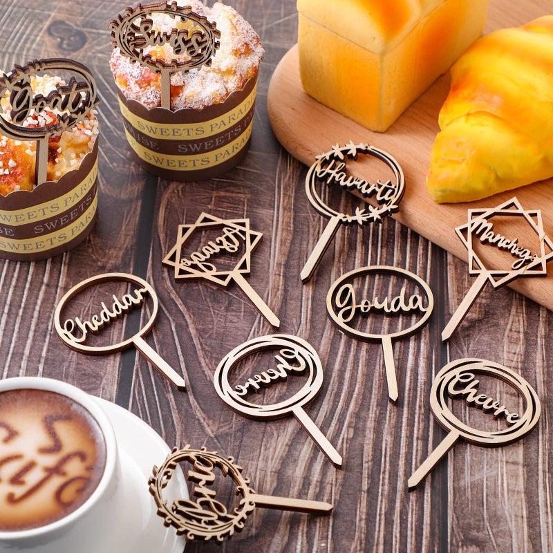 Yulejo 10 Packs Cheese Labels Markers for Charcuterie Board Cheese Markers Food for Buffet Picks for Christmas Wedding Birthday Party Cocktail Dinner Food (Wood) - Image 3