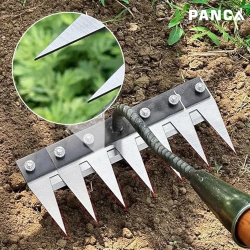 PANCA 8-Tine Garden Rake – Heavy-Duty Carbon Steel Handle for Soil Loosening, Weeding, Lawn & Yard Cleaning – Multipurpose Outdoor Gardening Tool (8 Teeth Rake) - Image 2