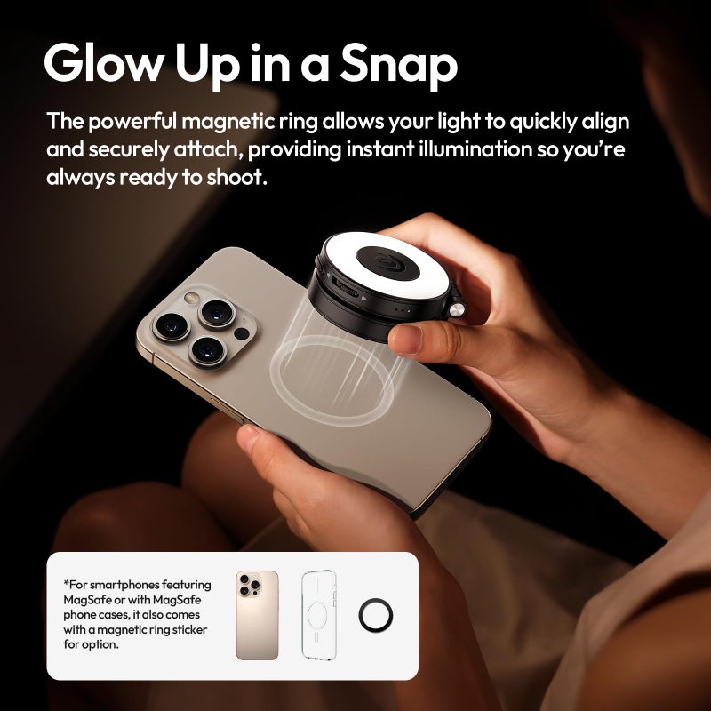 Ulanzi أولانزي LM23 ضوء سيلفي مغناطيسي، حلقة ضوء سيلفي للهاتف بزاوية 360Â° مطورة لهاتف iPhone Magsafe، أضواء تجميل LED للهاتف مع مرآة للسيلفي/مكالمات الفيديو/المؤتمرات/التدوين/التصوير - أسود - Image 3