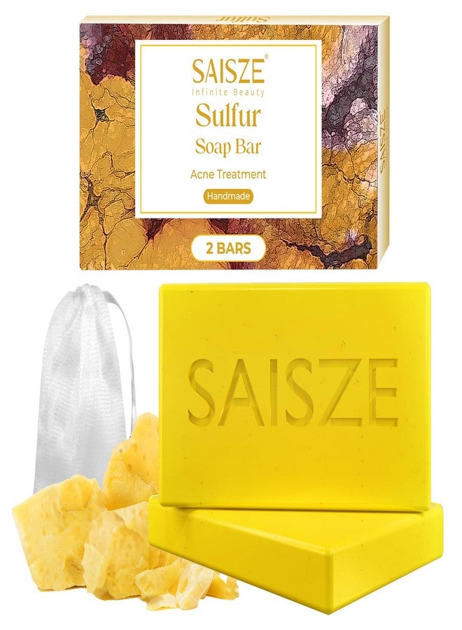 SAISZE Natural Sulfur Soap for Acne and Blackheads, Sulfur Face Wash Bar Keeps Pores Cleaner, Organic Sulphur Soap Bar Helps Oily Skin and Blemishes, 4 Ounce (Pack of 2) - Image 1