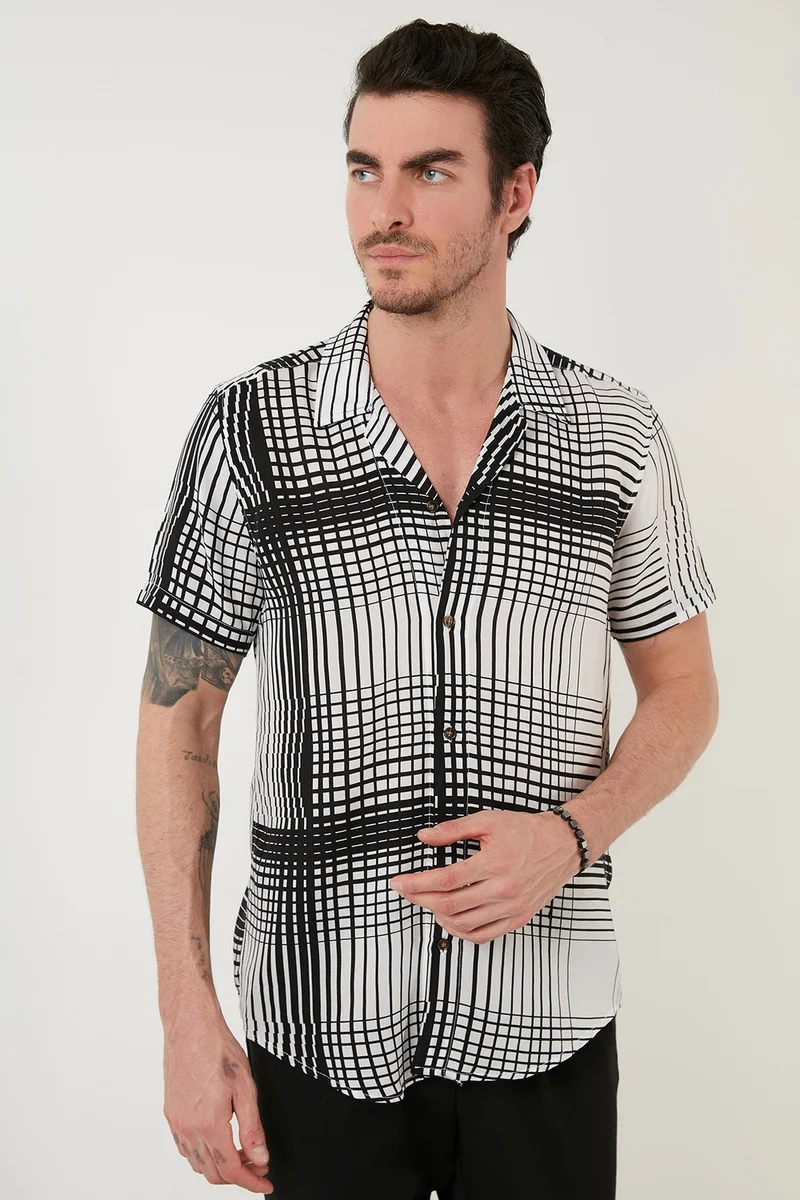Buratti Short Sleeve Patchwork Collar Patterned Shirt Men's Shirt CF21S114293