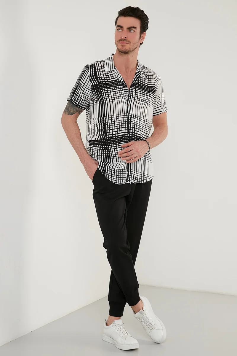 Buratti Short Sleeve Patchwork Collar Patterned Shirt Men's Shirt CF21S114293
