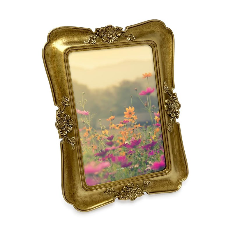 Isaac Jacobs 4x6 Vintage-Inspired Simple Ornate Picture Frame Gold  Horizontal & Vertical for Tabletop and Wall Display  Home D?cor  Floral  Resin Frame  (4x6  Gold) - Image 1