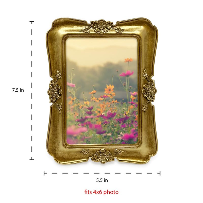 Isaac Jacobs 4x6 Vintage-Inspired Simple Ornate Picture Frame Gold  Horizontal & Vertical for Tabletop and Wall Display  Home D?cor  Floral  Resin Frame  (4x6  Gold) - Image 2
