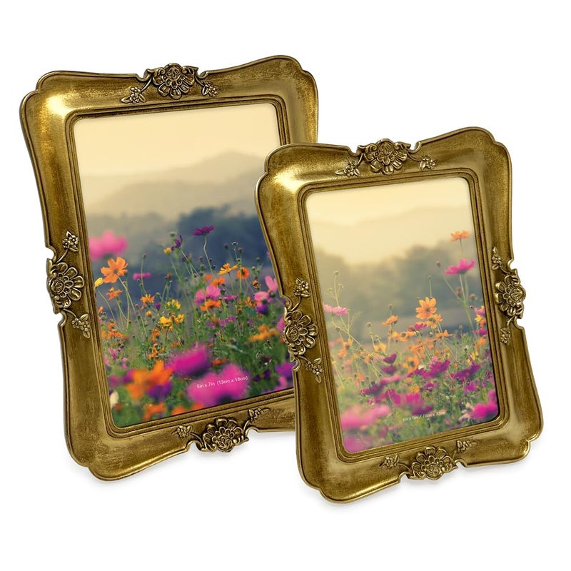 Isaac Jacobs 4x6 Vintage-Inspired Simple Ornate Picture Frame Gold  Horizontal & Vertical for Tabletop and Wall Display  Home D?cor  Floral  Resin Frame  (4x6  Gold) - Image 4