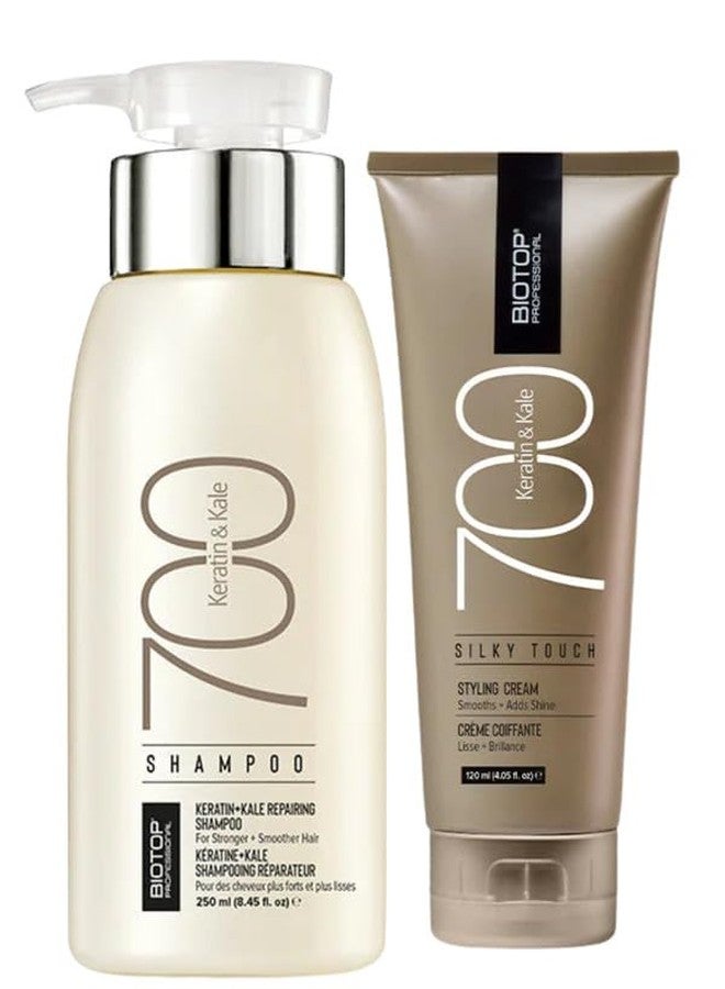 Biotop Professional 700 Keratin & Kale Shampoo (250ml) and Silky Touch Leave-In Cream Combo - Hair Strengthening & Smoothening Duo - Sulphate-Free, With Keratin & Kale Extracts - Frizz Control & Shine for All Hair Types - Image 1