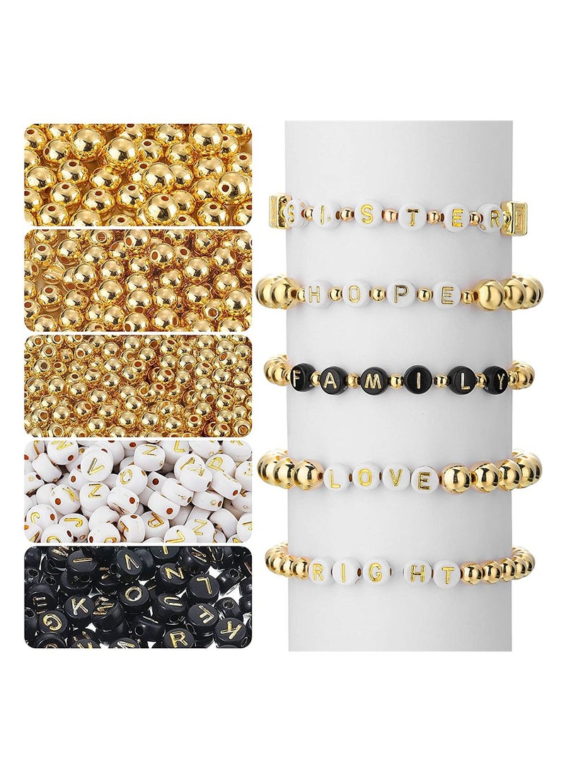 SYOSI DIY Beads Set, Beaded 1600 Pieces Round Spacer Bead Small Smooth Bead Letter Loose Beads Alphabet Flat Round Disc Coin Pony Beads for DIY Craft Making Jewelry Findings Bracelet, Gold  - Image 1