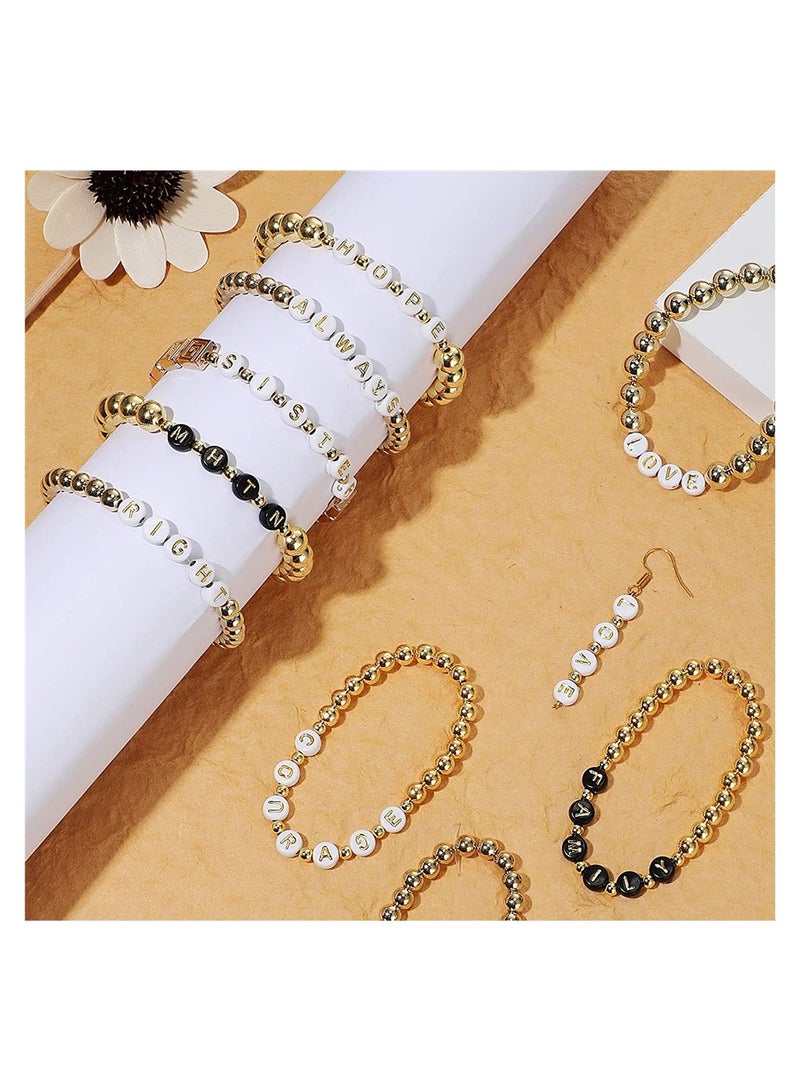 SYOSI DIY Beads Set, Beaded 1600 Pieces Round Spacer Bead Small Smooth Bead Letter Loose Beads Alphabet Flat Round Disc Coin Pony Beads for DIY Craft Making Jewelry Findings Bracelet, Gold  - Image 2