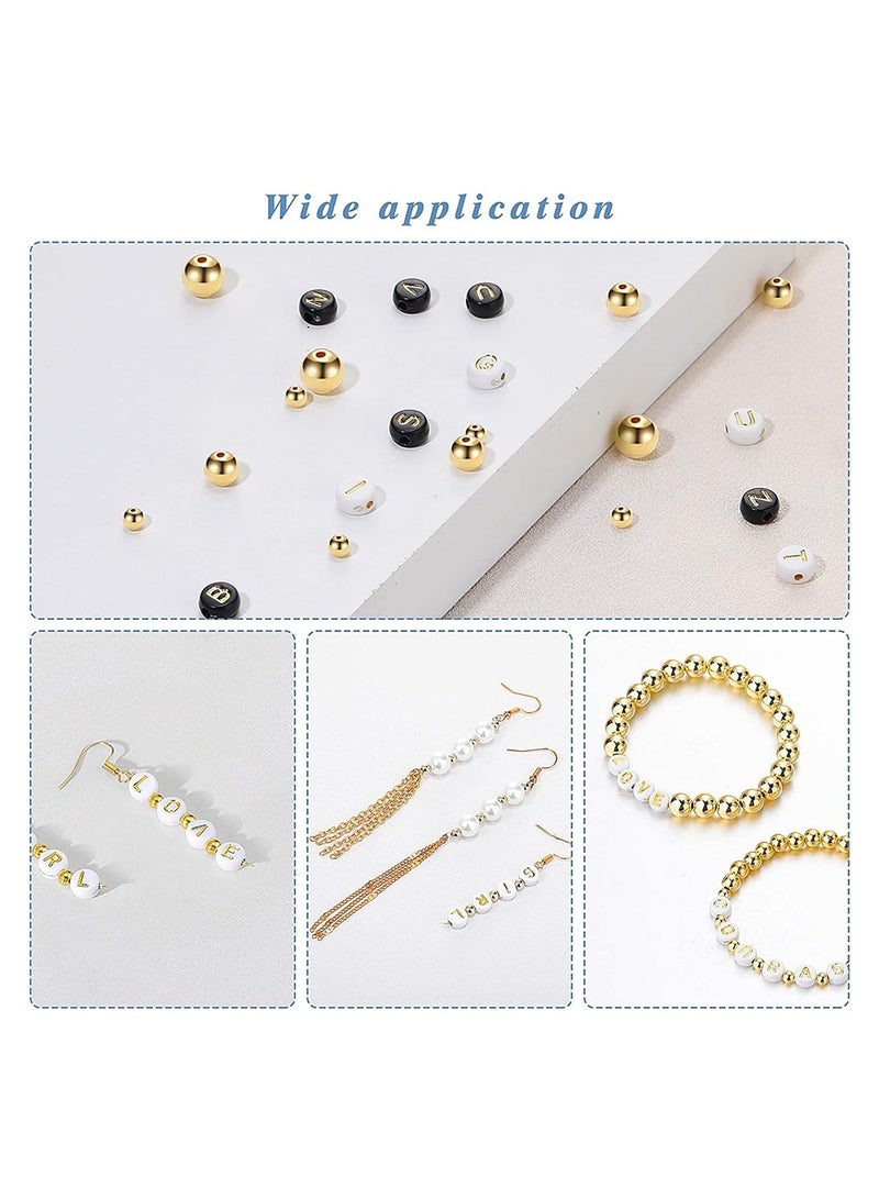 SYOSI DIY Beads Set, Beaded 1600 Pieces Round Spacer Bead Small Smooth Bead Letter Loose Beads Alphabet Flat Round Disc Coin Pony Beads for DIY Craft Making Jewelry Findings Bracelet, Gold  - Image 3