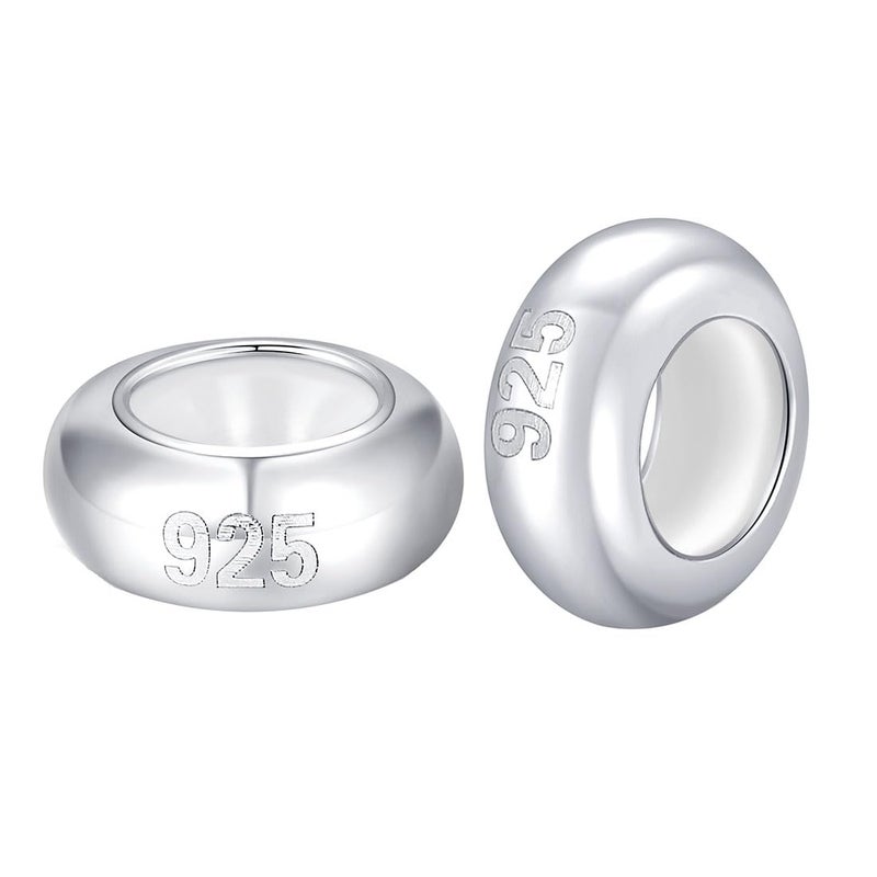 2 PCS Rondelle Spacer Charm Sterling Silver Clip Stopper Charm Lock Stopper Charm for Pandora Charms Bracelet A Silver