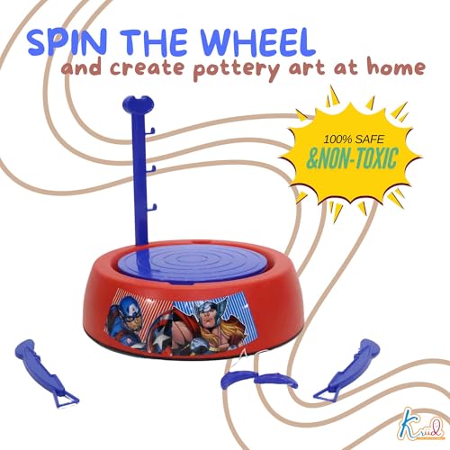 Kriiddaank Marvel Avengers Theme Pottery Wheel - Superhero Clay Art & Craft Kit for Kids 8+ | DIY Pottery Studio with 800g Clay, Paints & Tools |Educational & Creative Birthday Gift | Non-Toxic & Safe - Image 4
