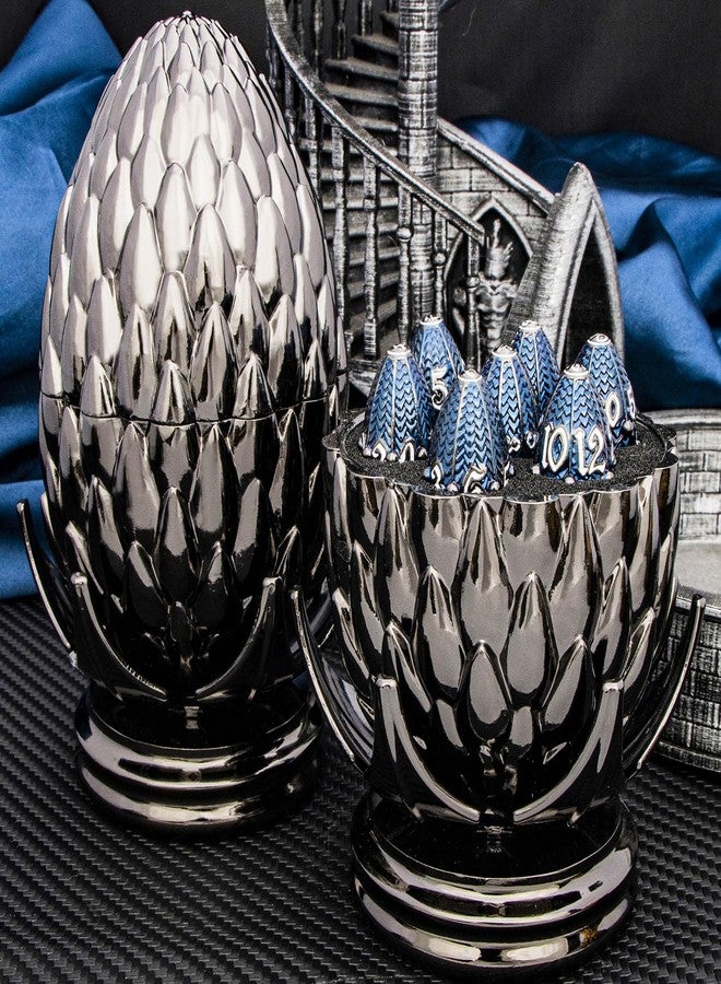 ARUOHHA DND Metal Dice Black Blue Dragons Egg Dice with Rotating Dragon Egg Shell, Compatible with D&D RPG Role Playing Game, Dungeons Polyhedral D and D Dice Set D20 D12 D10 D8 D6 D4 - Image 3