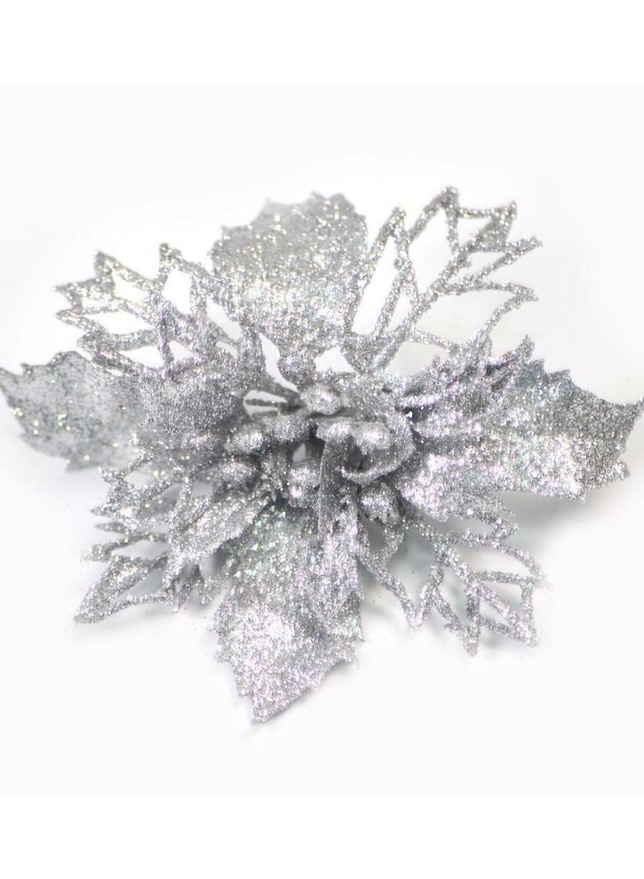 ACLIX Pack Of 3 Artificial Flower for Christmas Tree Colorful Glitter Flowers DIY Home Ornaments Gold/Red/Silver - Image 2