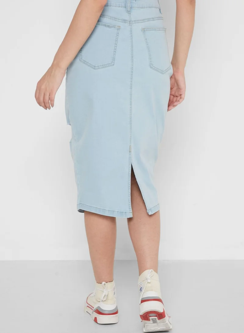 boohoo Denim Midi Skirt