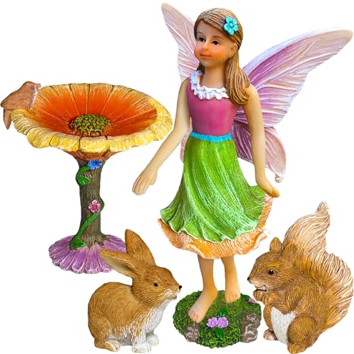 Mood Lab Fairy Garden Kit - Miniature Figurines & Accessories - Flower Set of 4 pcs - for Outdoor or House Decor - Image 1