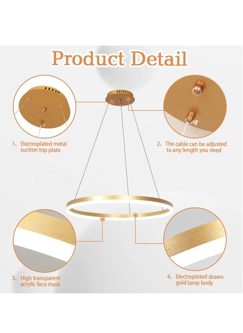 YATAI LIGHTING Modern Led Gold Chandelier, 1 Ring Contemporary Led Chandelier Circular Pendant Light, Dimmable Hanging Ceiling Light Fixture for Living Dining Room Bedroom Staircase Foyer, 3000-6000K,34W. - Image 3