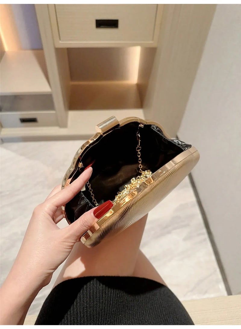 Luxury Women’s Evening Clutch Bag with Elegant Embossed Gold Leather Design, Adds a Sophisticated Touch to Any Outfit, Featuring a Premium Shoulder Chain for Easy Carrying and Hands-Free Movement, Perfect for Special Occasions - Image 4