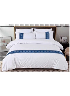 llwoo Premium 400 Thread Count Cotton King Size Quilt Cover Set - Luxurious Sateen Weave Printer Striped Bedding with Hidden Zipper Closure - Includes 4 Pillow Cases (White, 220*240 cm) 