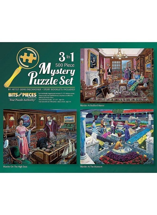Bits and Pieces 3 In 1 Multi Pack 500 Piece Jigsaw Puzzles For Adults 500 Pc Large Piece Mystery Puzzle Set By Gene Dieckhoner 18" X 24"  - Image 1