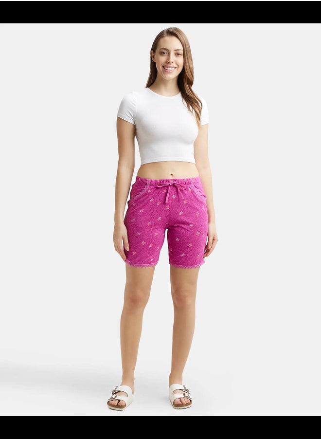 JOCKEY Jockey RX10 Women's Micro Modal Cotton Relaxed Fit Printed Shorts with Lace Trim Styled Side Pockets  - Image 4