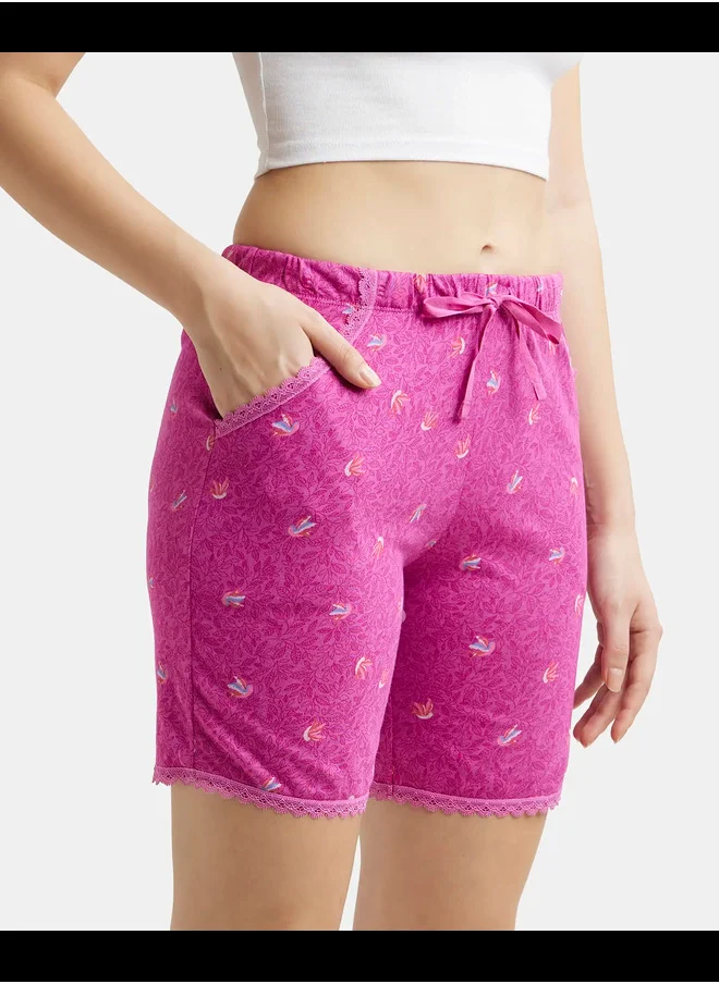 جوكي Jockey RX10 Women's Micro Modal Cotton Relaxed Fit Printed Shorts with Lace Trim Styled Side Pockets