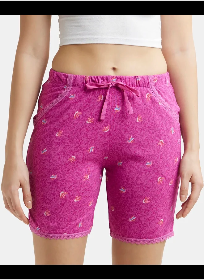 جوكي Jockey RX10 Women's Micro Modal Cotton Relaxed Fit Printed Shorts with Lace Trim Styled Side Pockets