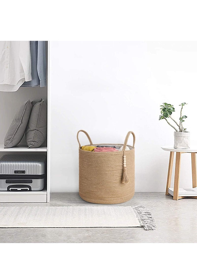 Stylish Woven Storage Basket with Handles - Perfect for Blankets, Toys, Clothes & Plants - 16" W x 13.8" L Jute Organizer for Home Decor - Image 2