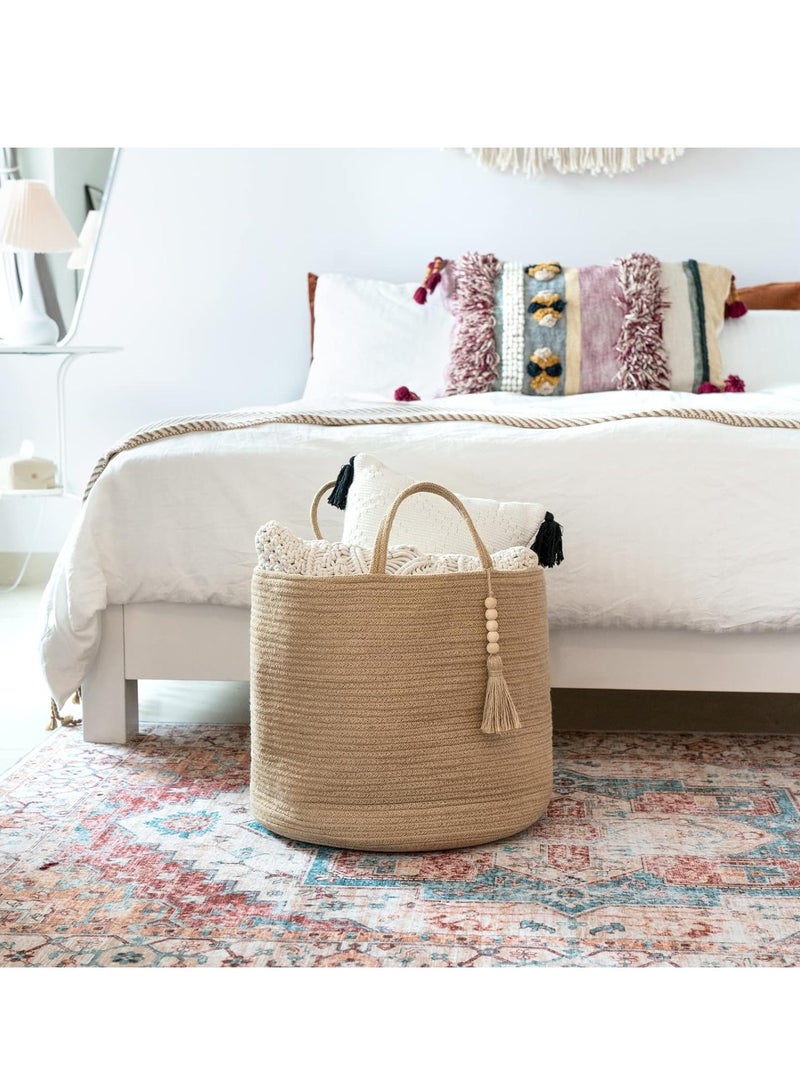 Stylish Woven Storage Basket with Handles - Perfect for Blankets, Toys, Clothes & Plants - 16" W x 13.8" L Jute Organizer for Home Decor - Image 5