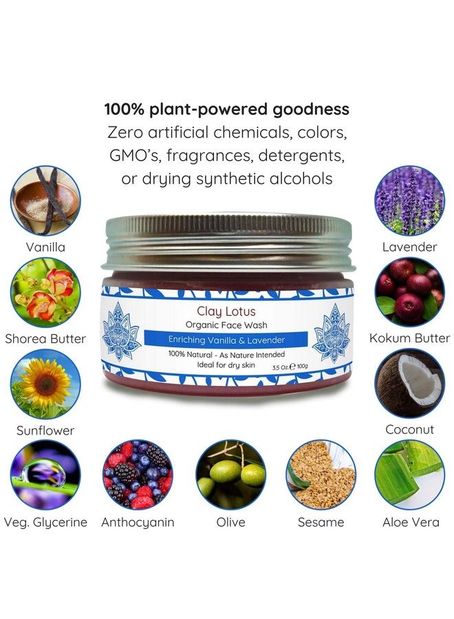 Clay Lotus Organic Face Wash For Dry Mature Skin. Antiaging Natural Cleanser Hydrates & Reduces Wrinkles To Restore Radiance. Vegan Formula  - Image 5