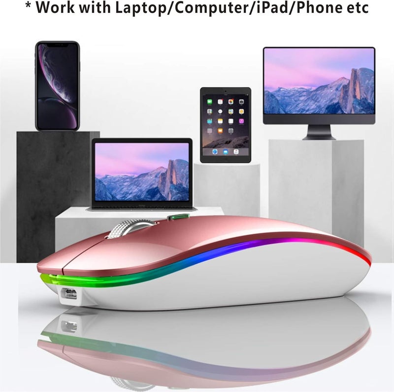 TENMOS Wireless Bluetooth Mouse, LED Slim (BT 5.1 + USB) 2.4GHz Rechargeable Silent Mouse with Type C Adapter for Laptop/MacBook/iPad OS 13 and Above (Rose Gold) - Image 5