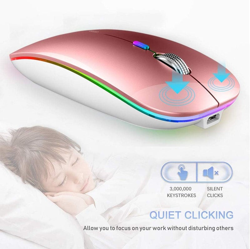TENMOS Wireless Bluetooth Mouse, LED Slim (BT 5.1 + USB) 2.4GHz Rechargeable Silent Mouse with Type C Adapter for Laptop/MacBook/iPad OS 13 and Above (Rose Gold) - Image 3