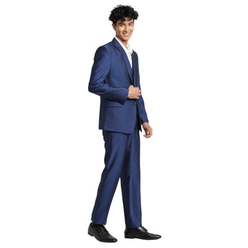 Turtle Men 100% Cotton Dobby Print Full Sleeve Three Piece Blue Party Suit - Image 3