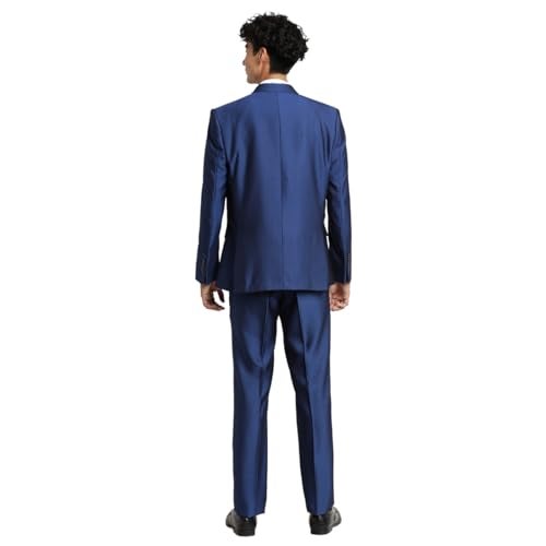 Turtle Men 100% Cotton Dobby Print Full Sleeve Three Piece Blue Party Suit - Image 4
