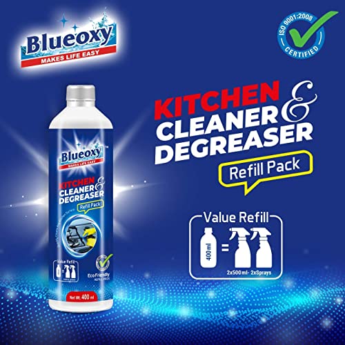 BLUEOXY Kitchen Cleaner & Degreaser Refill Pack | Kitchen Grease Remover | Oil Stain Remover | Glass Stove Top Cleaners | Kitchen Surface & Hygiene Cleaner | Ecological Formulation | 400 ML | QTY 1 - Image 4
