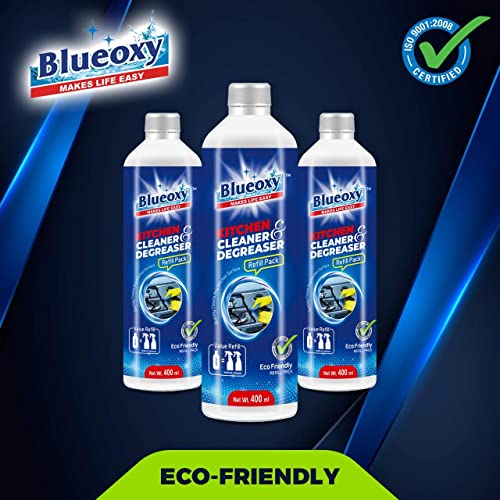 BLUEOXY Kitchen Cleaner & Degreaser Refill Pack | Kitchen Grease Remover | Oil Stain Remover | Glass Stove Top Cleaners | Kitchen Surface & Hygiene Cleaner | Ecological Formulation | 400 ML | QTY 1 - Image 3