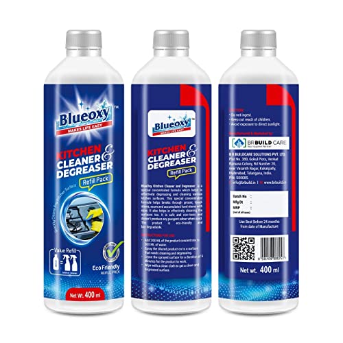 BLUEOXY Kitchen Cleaner & Degreaser Refill Pack | Kitchen Grease Remover | Oil Stain Remover | Glass Stove Top Cleaners | Kitchen Surface & Hygiene Cleaner | Ecological Formulation | 400 ML | QTY 1 - Image 5
