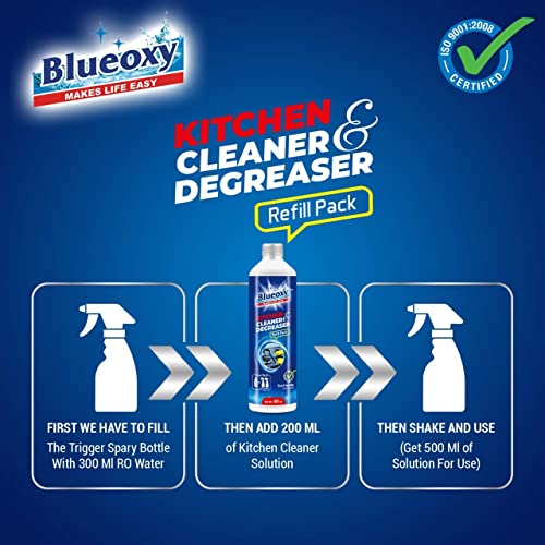 BLUEOXY Kitchen Cleaner & Degreaser Refill Pack | Kitchen Grease Remover | Oil Stain Remover | Glass Stove Top Cleaners | Kitchen Surface & Hygiene Cleaner | Ecological Formulation | 400 ML | QTY 1 - Image 2