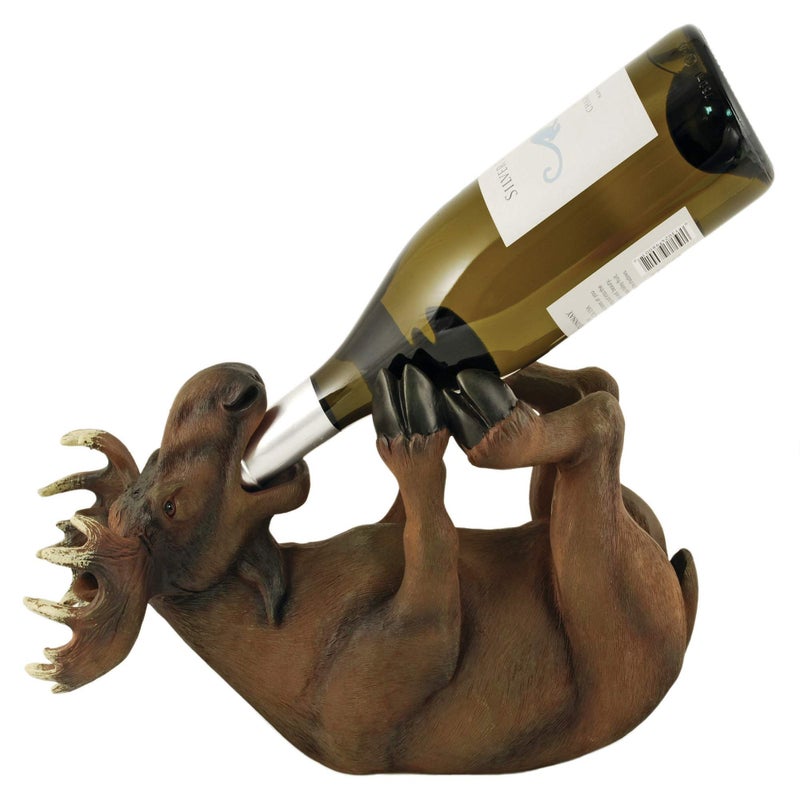 True True Mischievous Moose Polyresin Wine Bottle Holder  Tabletop Wine Storage Rack Gifts for Wine Lovers Brown Holds 1 Standard Wine Bottle