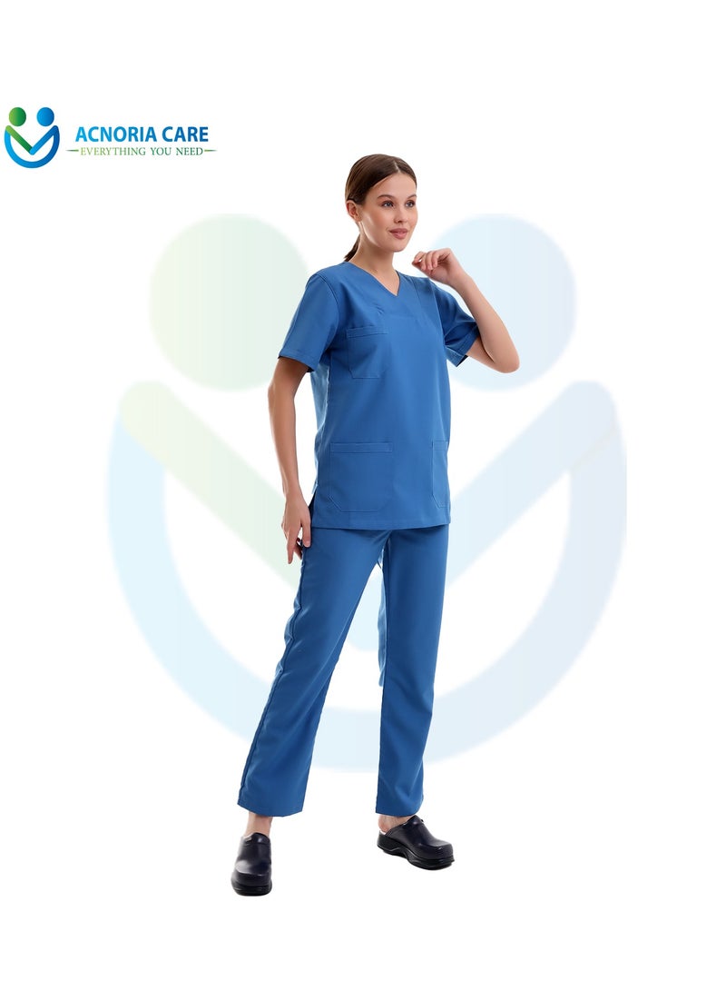 اكنوريا كير سكراب طبي نسائي مكون من قطعتين بلوزة وسروال 25% فيسكوز 75% بوليستر لون ازرق - مقاس M - من اكنوريا كير - Image 2