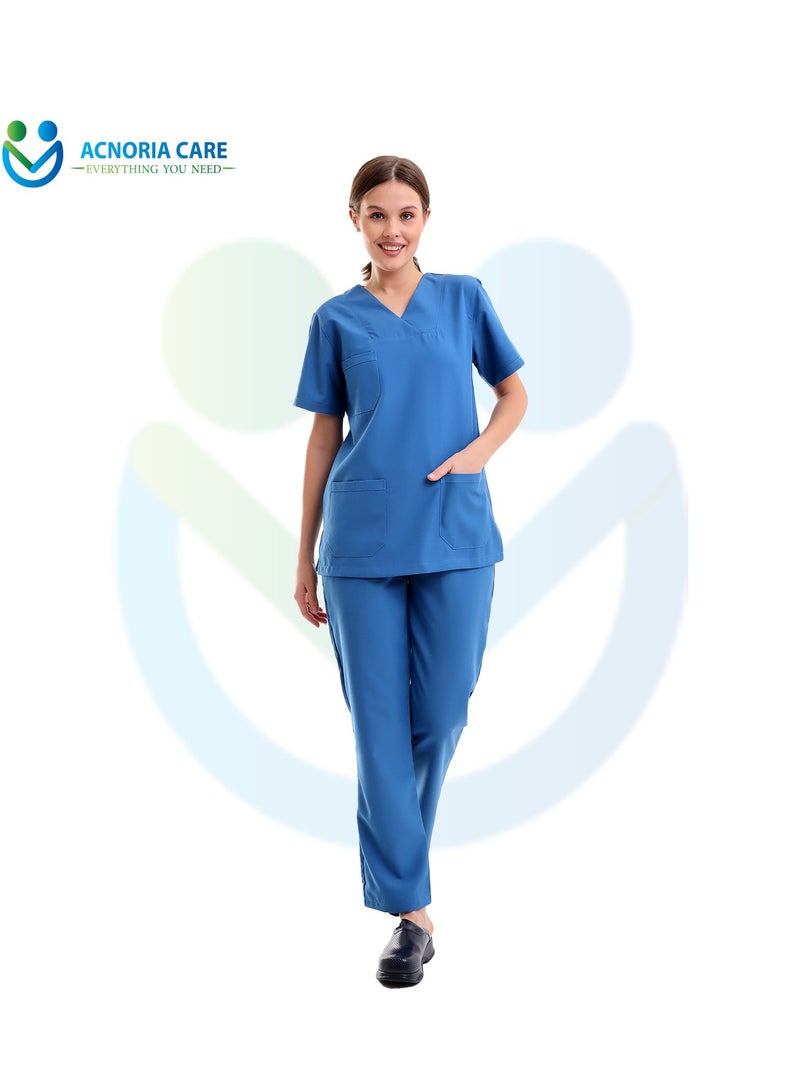 اكنوريا كير سكراب طبي نسائي مكون من قطعتين بلوزة وسروال 25% فيسكوز 75% بوليستر لون ازرق - مقاس M - من اكنوريا كير - Image 1