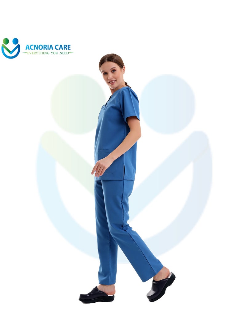 اكنوريا كير سكراب طبي نسائي مكون من قطعتين بلوزة وسروال 25% فيسكوز 75% بوليستر لون ازرق - مقاس M - من اكنوريا كير - Image 3