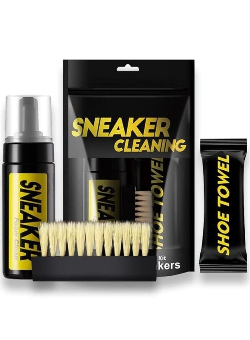 Shoe and Sneaker Cleaner Kit, Easy Detergent for Sneakers Athletic Shoes - Water-Free Foam Sneaker Cleaner with Shoe Brush and Shoe Cloth Easy, Gentle Rub Design | 3 in 1 Stain Remover Spray Removes Dirt, Grime and Grass  - Image 1