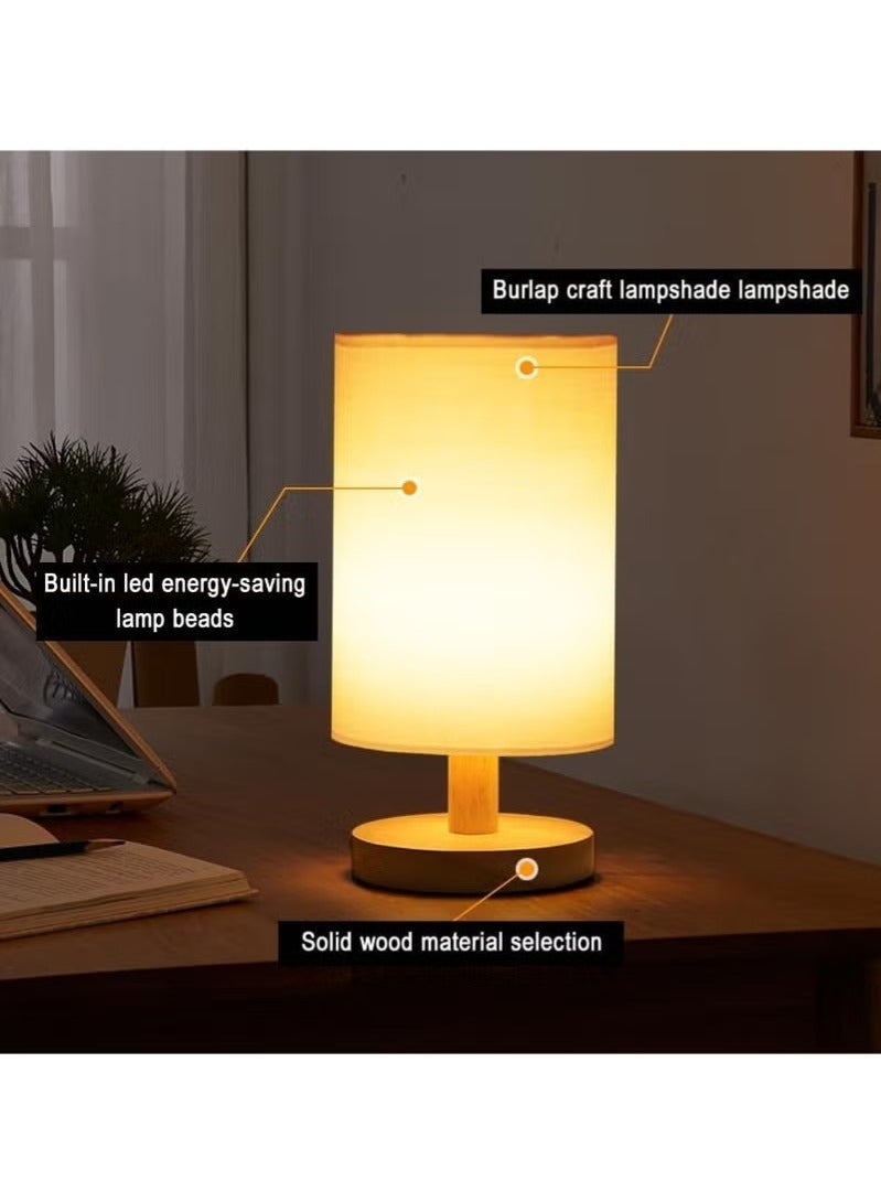 3 colors adjustable Desk Lamp USB Table Lamp Bedside Wooden Lamp Modern Nightstand Light Night Lamp with Round Fabric Lampshade for Home Bedroom Living Room Office - Image 5