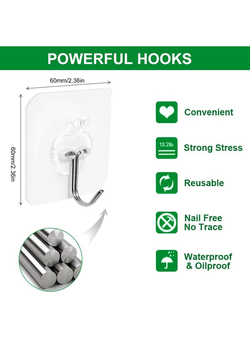 ANH MART ANH MART Adhesive Wall Hooks Heavy Duty Plastic Apple Hooks for Hanging Reusable Sticky Stainless Steel Hook Waterproof and Oilproof Hooks Apply for Kitchen Transparent Pack of 5  - Image 4