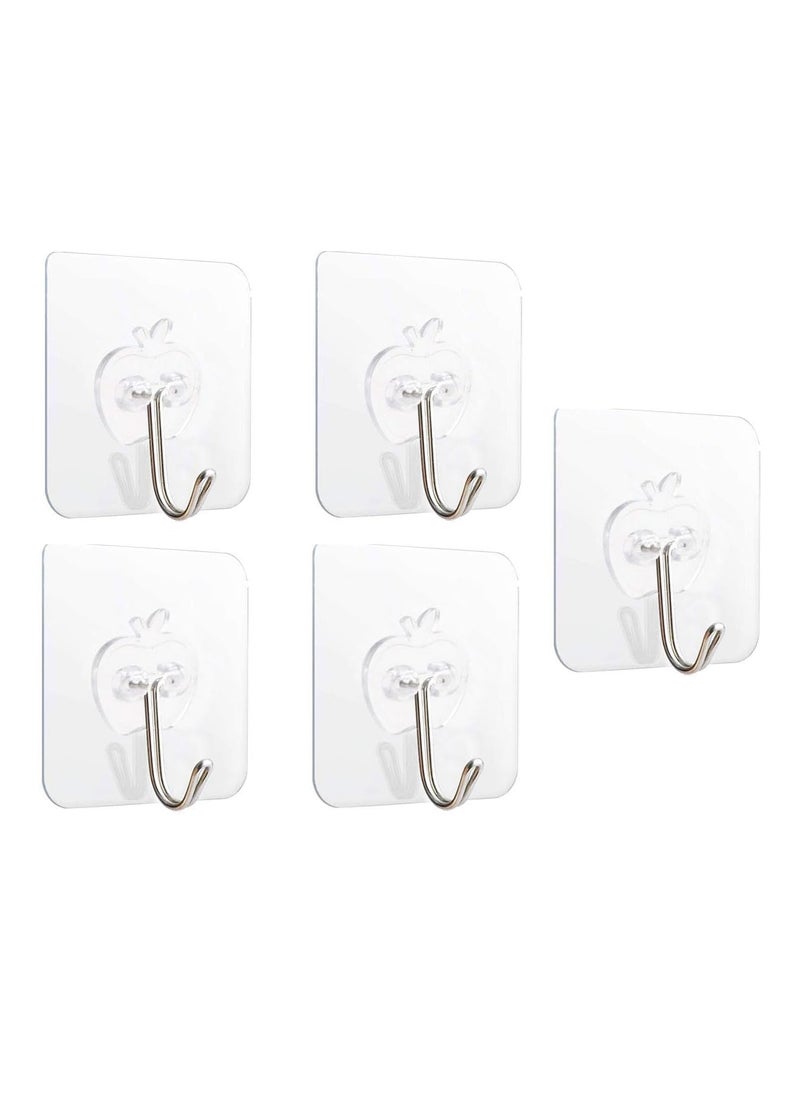ANH MART ANH MART Adhesive Wall Hooks Heavy Duty Plastic Apple Hooks for Hanging Reusable Sticky Stainless Steel Hook Waterproof and Oilproof Hooks Apply for Kitchen Transparent Pack of 5  - Image 1